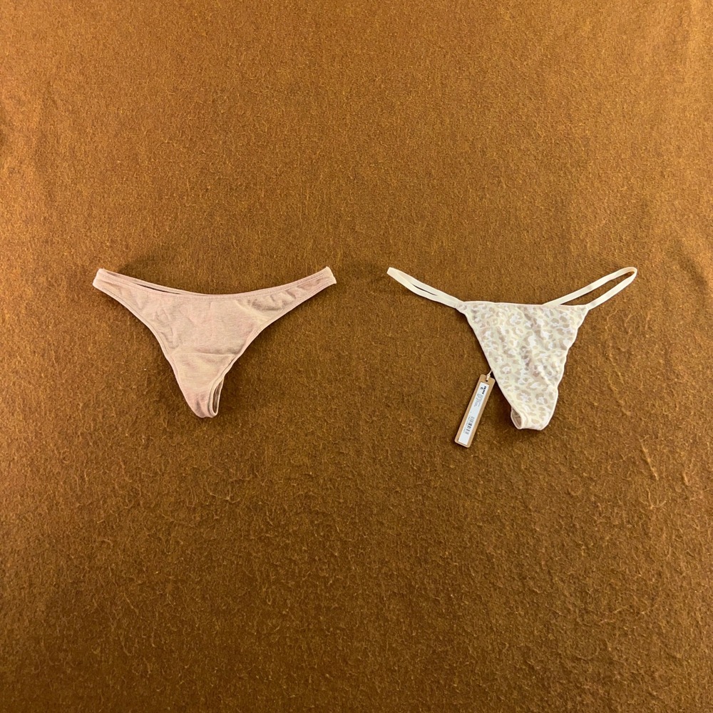 Skims Womens Medium Tan Leopard Cotton Jersey 2-Pack Thong Underwear